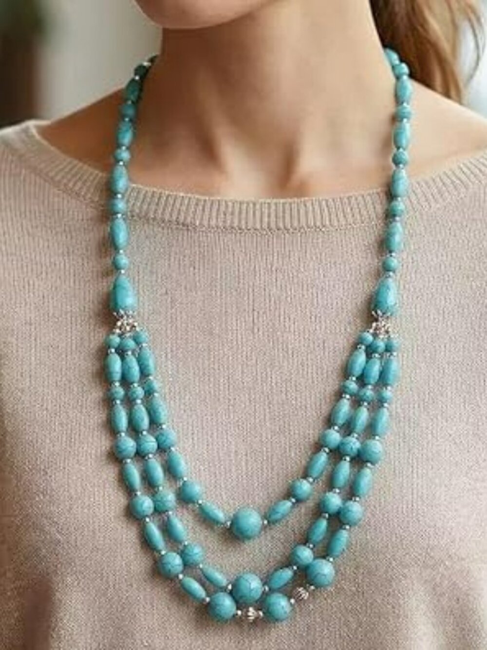 Turquoise Navajo Style Layered Necklace Western Boho Hippie Cowgirl